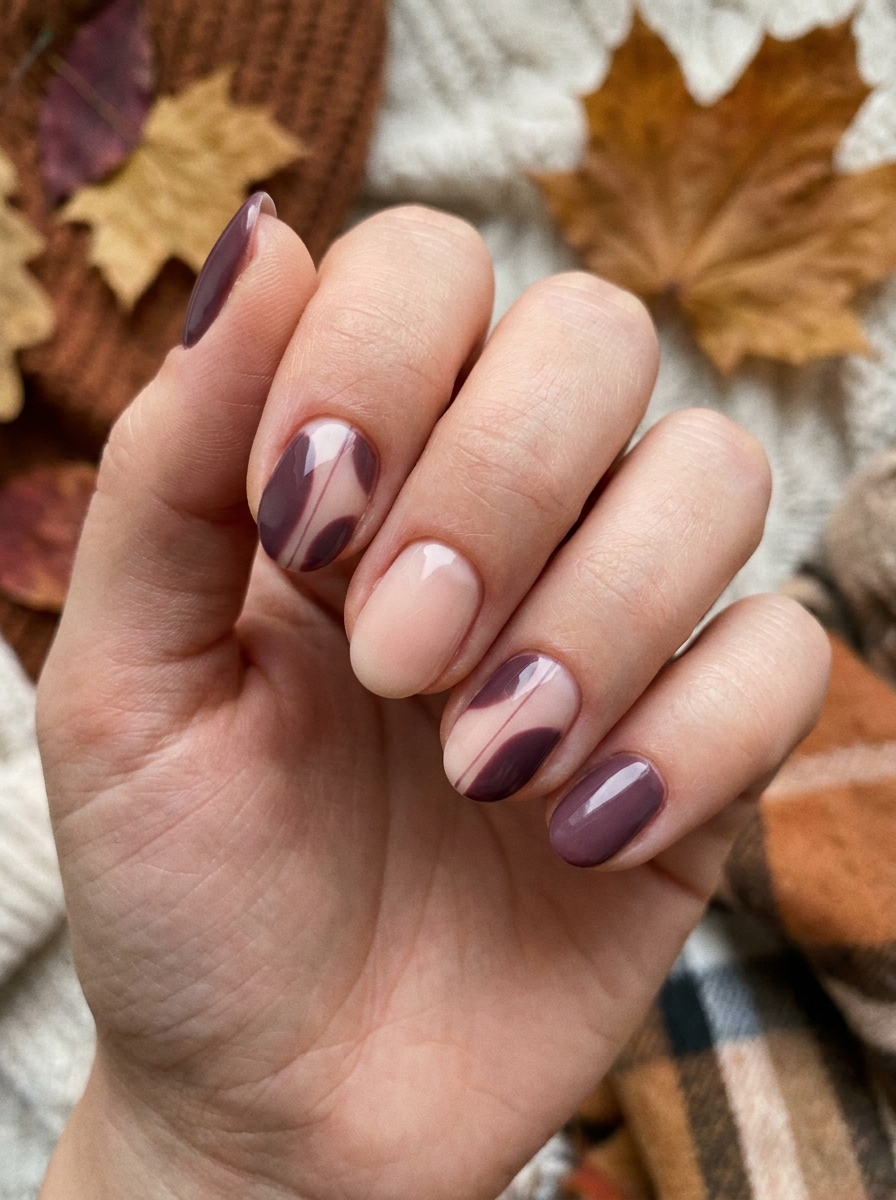 Plum & Nude Abstract Nails als Nailart Herbst Ideen Inspiration 2026